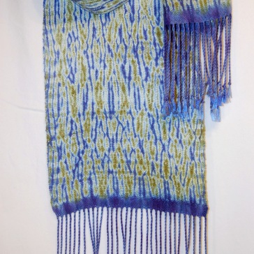 "Spring Views" Handwoven Shibori scarf reminds me of the fields of Bluebonnets in the springtime