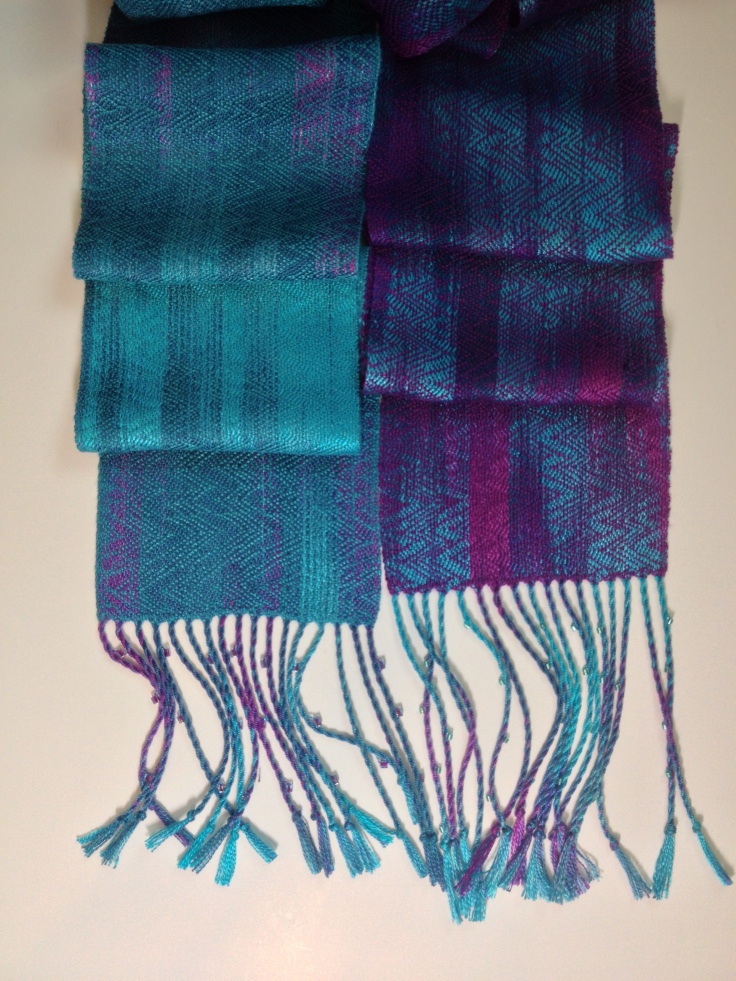 2 Scarves one hand painted warp